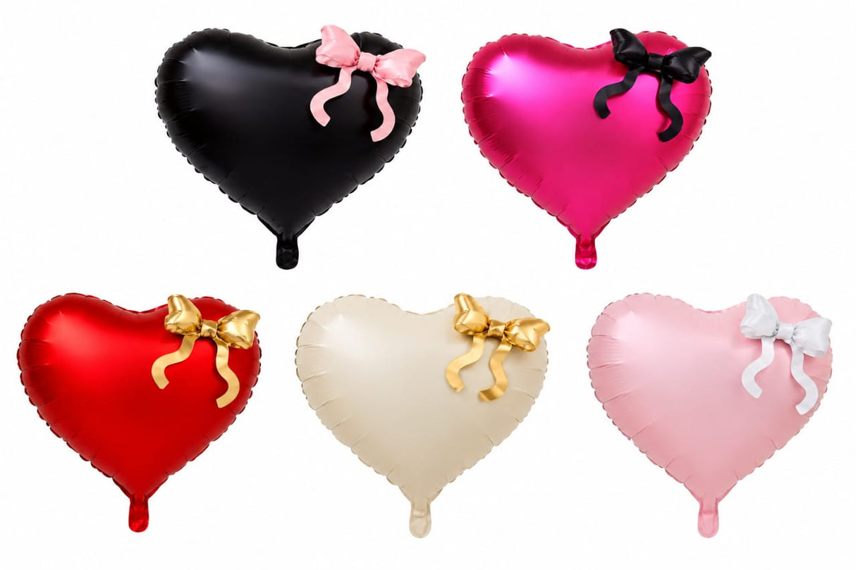 22 INCHES BLACK HEART WITH PINK BOW