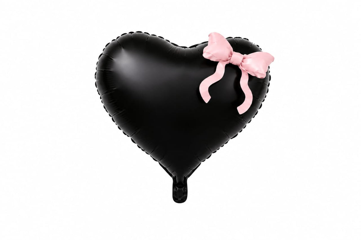 22 INCHES BLACK HEART WITH PINK BOW