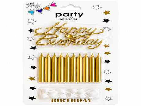 METTALIC CANDLES WITH HAPPY BIRTHDAY TOPPER