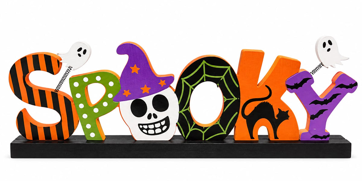 ASSORTED DECORATIVE WOODEN HALLOWEEN STAND 35 CM