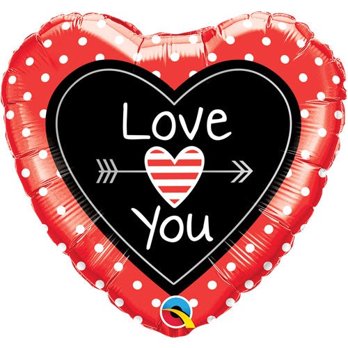 Heart Love You Dots And Arrows Foil Balloon