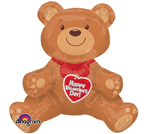 Happy Valentine's Day Sitting Bear Foil Balloon - Air-Filled