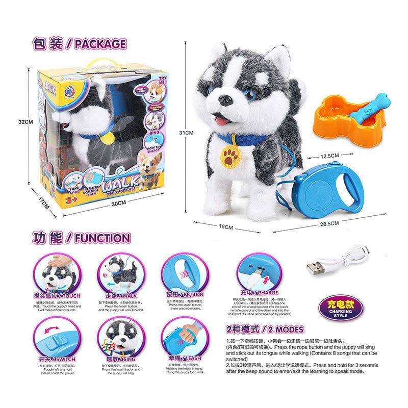 HUSKY PLUSH WALK ALONG DOG SET(WITH MUSIC AND USB)