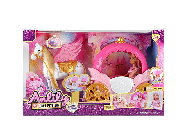 ANLILY PRINCESS CARRIAGE PINK SET WITH MUSICAL WINGED HORSE