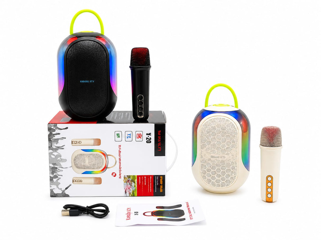 PORTABLE LIGHT UP KAREOKE WITH 2 MICROPHONES（WHITE)