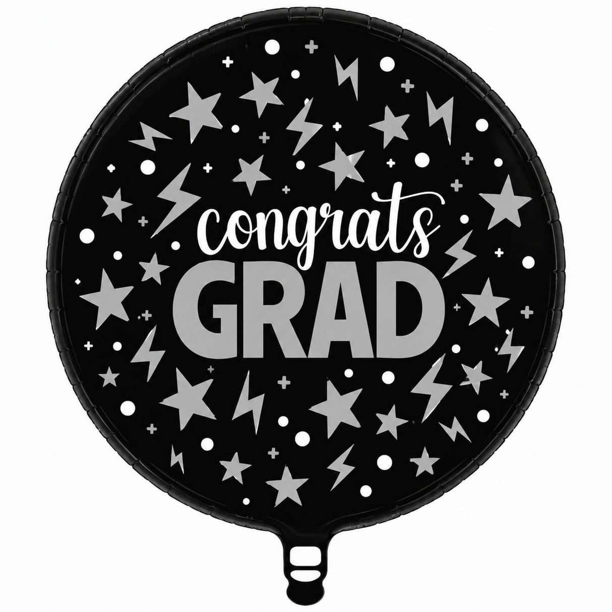 18" ROUND CONGRATS GRAD HOLOGRAPHIC STARS & LIGHTNING BOLTS