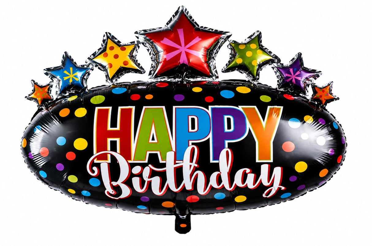35" BIRTHDAY ATTACHED STARS OVAL BALLOON