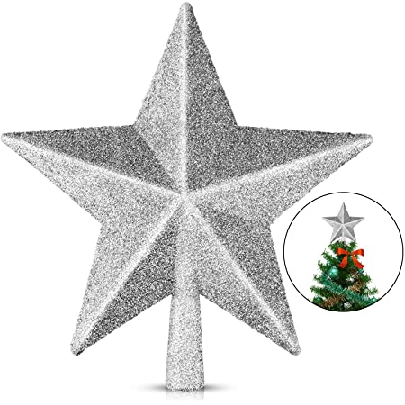 Glitter Star Christmas Tree Topper - Silver