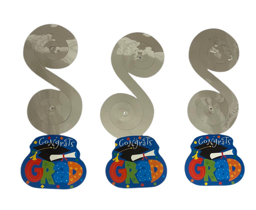 GRADUATION FOIL SILVER SWIRL DECORATION