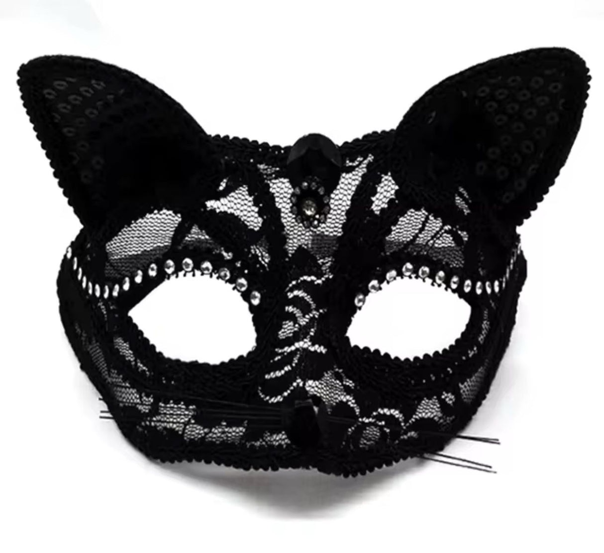 Black Cat Lace Diamond Mask