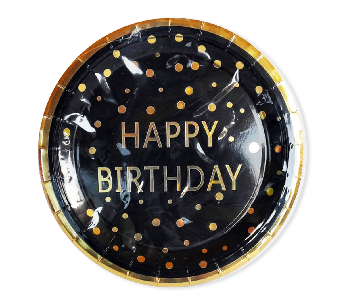 HBD GOLD POLKA DOTS BLACK PLATE