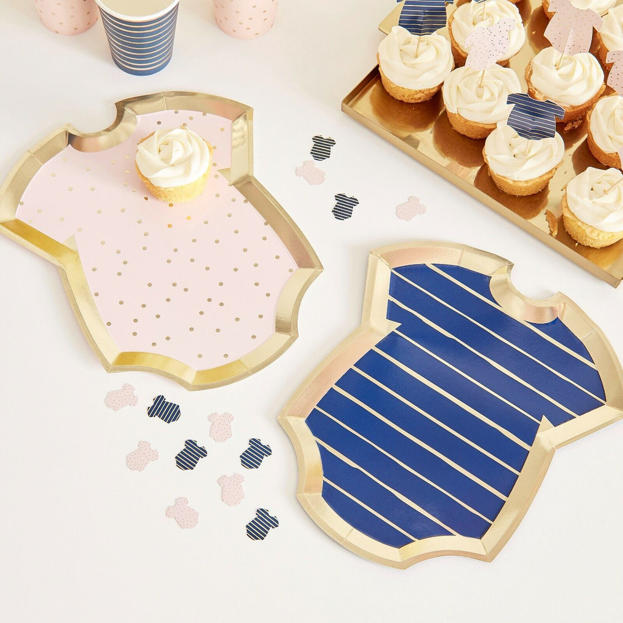 GOLD PINK & BLUE BABY PARTY PLATES